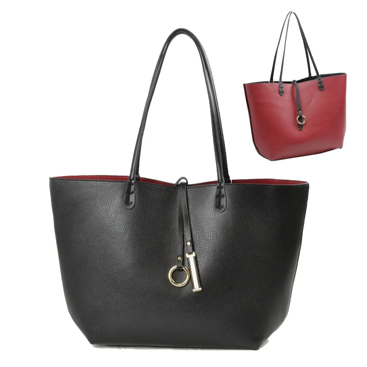 Pebbled Faux Leather Reversible 2 in 1 Tote Shoulder Handbag