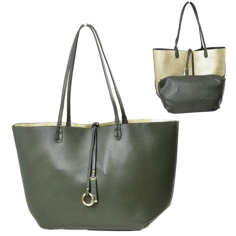 Pebbled Faux Leather Reversible 2 in 1 Tote Shoulder Handbag