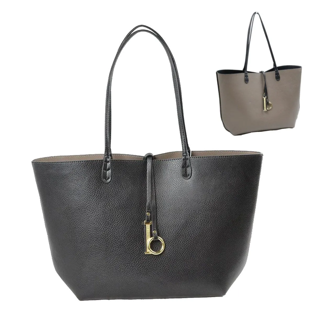 Pebbled Faux Leather Reversible 2 in 1 Tote Shoulder Handbag