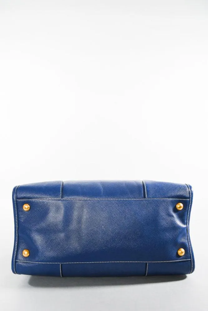 Prada Blue Leather Lucido Tote Top Handle Bag w/ Strap