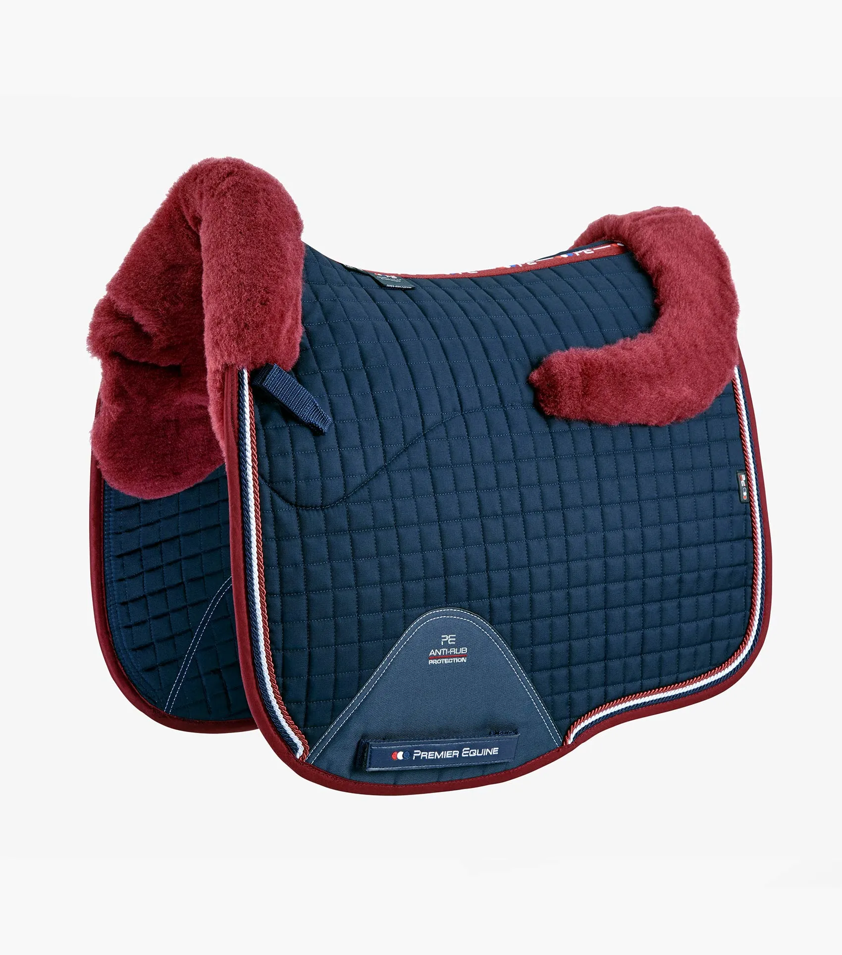 Premier Equine Merino Wool Half Lined European Dressage Pad Navy/Burgandy