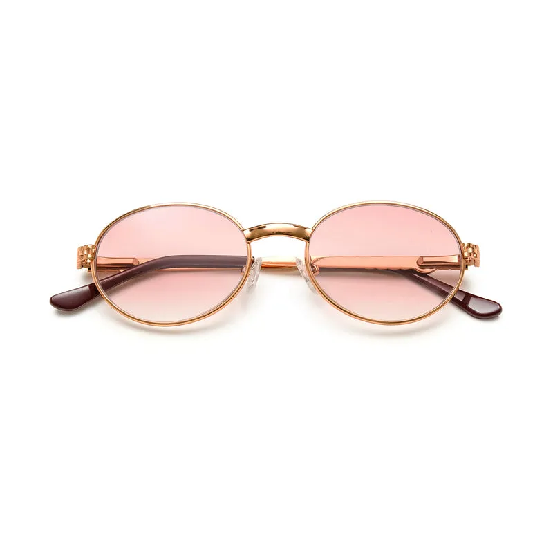 Prolific Gold Oval Frame Sunglasses - Light Pink