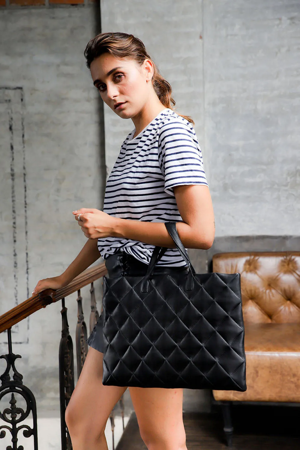 Quilted Leather Laptop Tote Bag