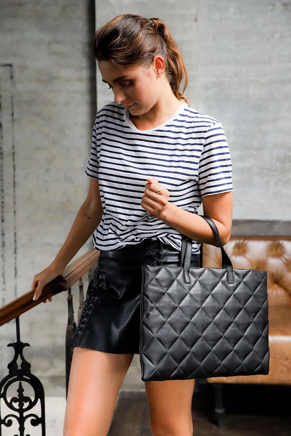 Quilted Leather Laptop Tote Bag