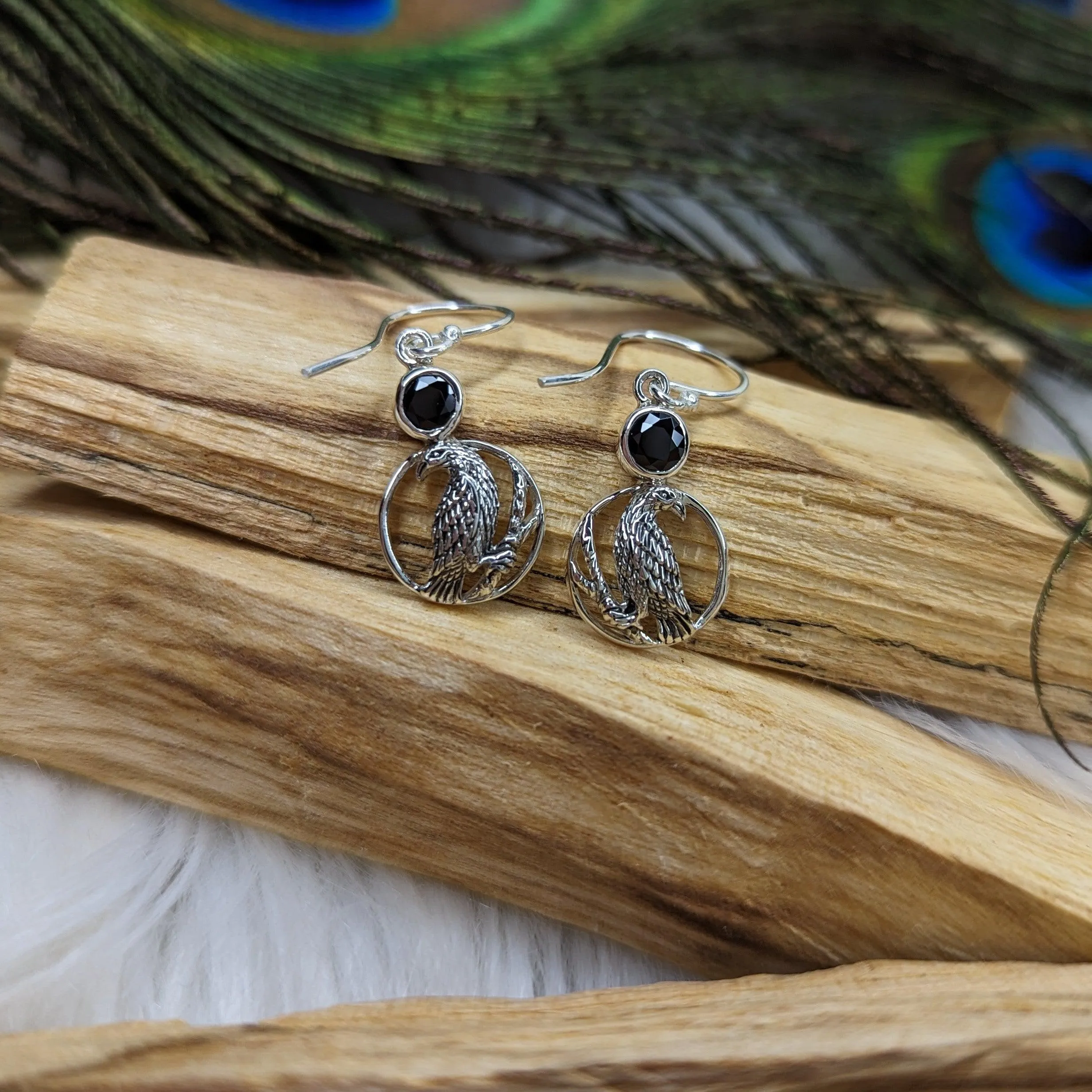 Raven Earrings with Black Onyx and Sterling Silver