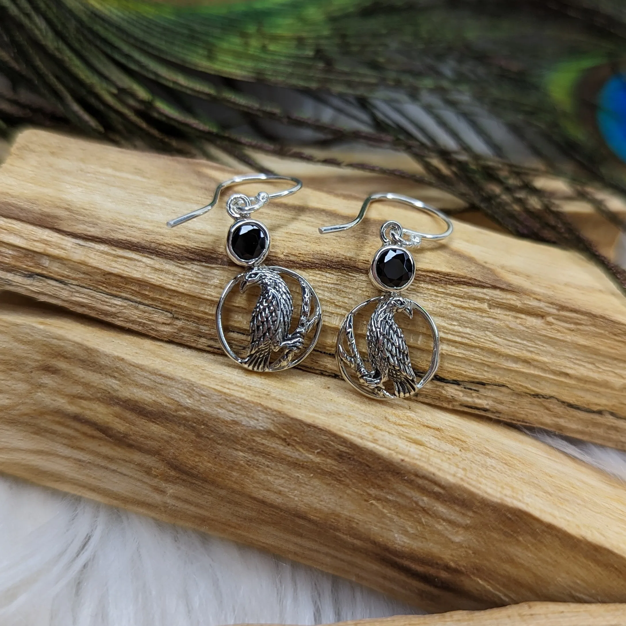 Raven Earrings with Black Onyx and Sterling Silver