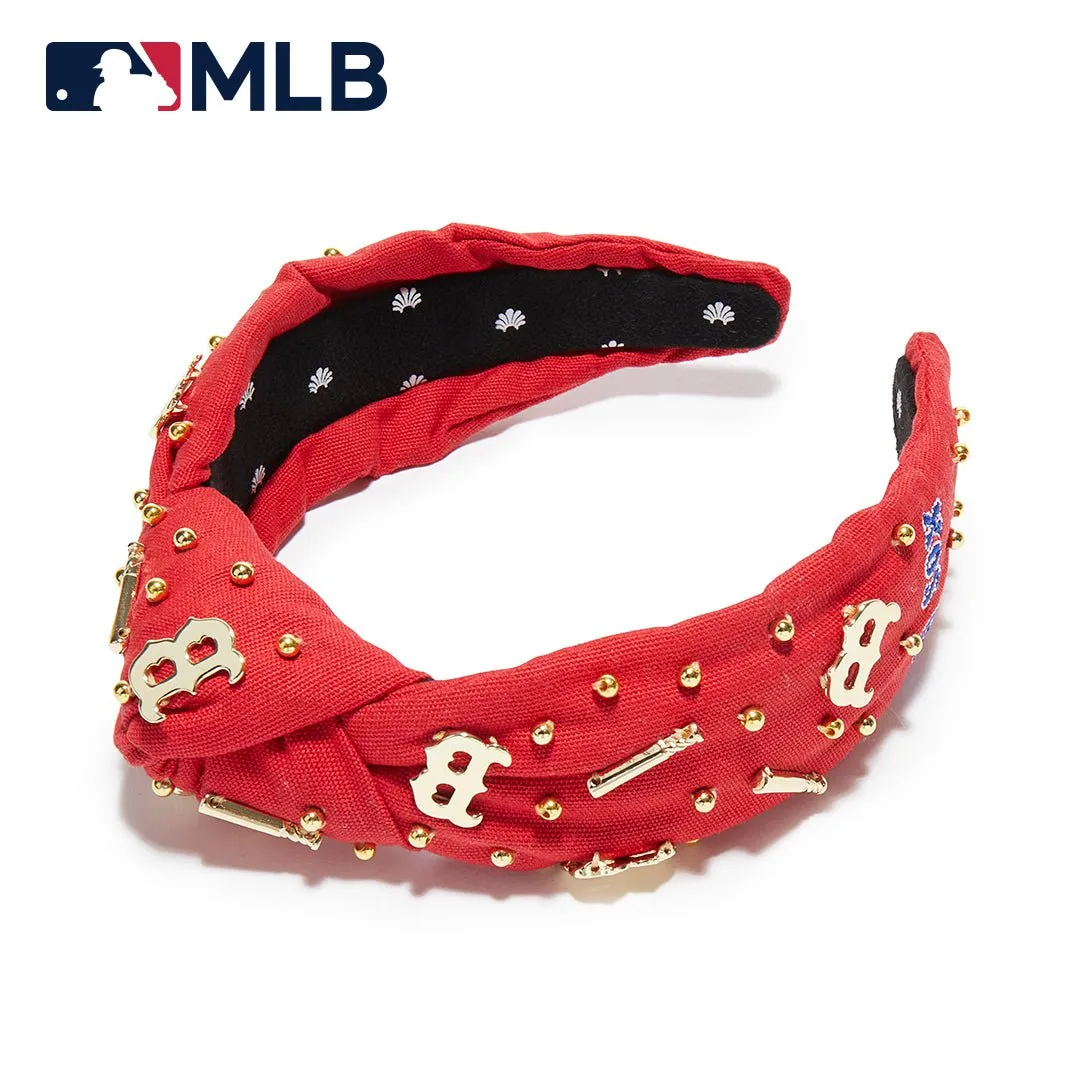 RED BOSTON RED SOX EMBELLISHED KNOTTED HEADBAND