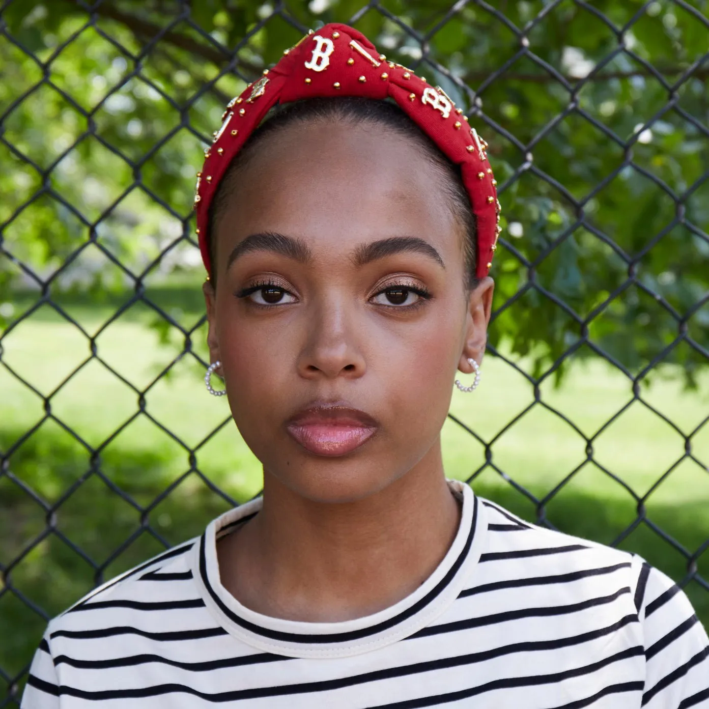 RED BOSTON RED SOX EMBELLISHED KNOTTED HEADBAND