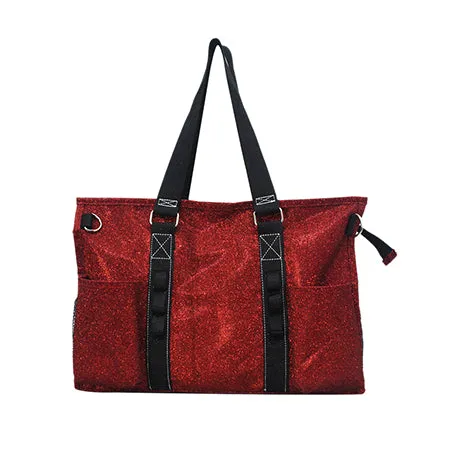 Red Glitter NGIL Zippered Lined Caddy Organizer Tote Bag