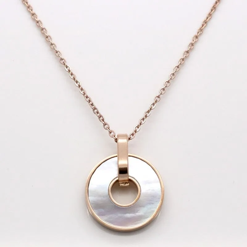 Round White Shell Stainless Steel Link Chain Pendant Necklace