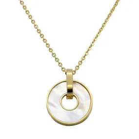 Round White Shell Stainless Steel Link Chain Pendant Necklace