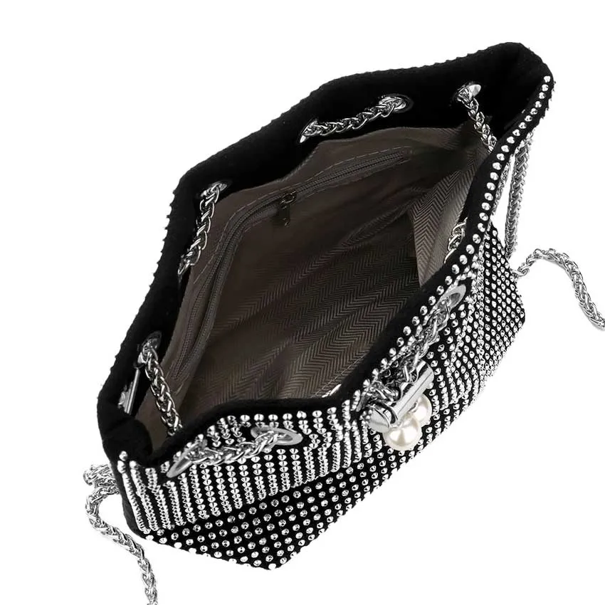 Studded Drawstring Chain Bucket Bag