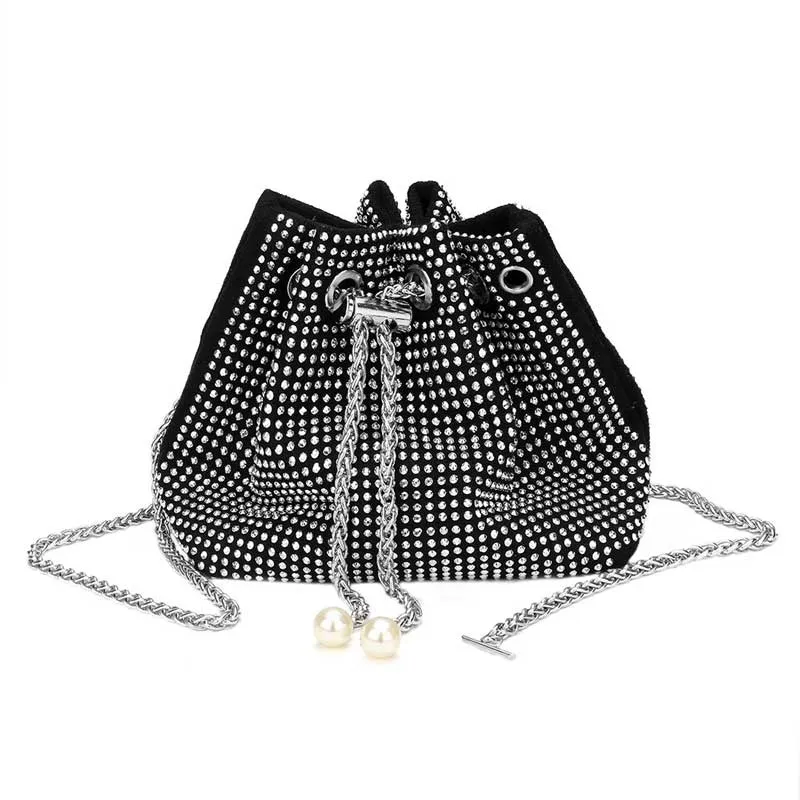 Studded Drawstring Chain Bucket Bag