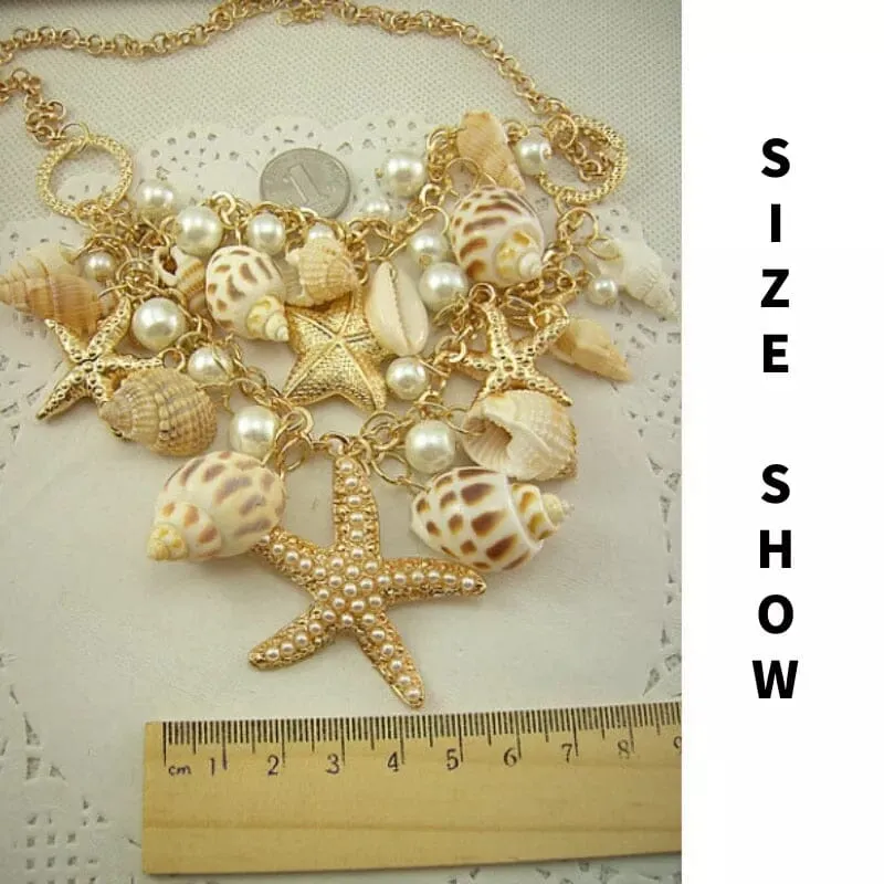 Sweet Fashion Puka Shell Starfish Simulated Pearl Necklace