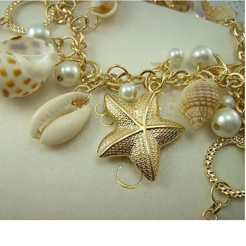 Sweet Fashion Puka Shell Starfish Simulated Pearl Necklace