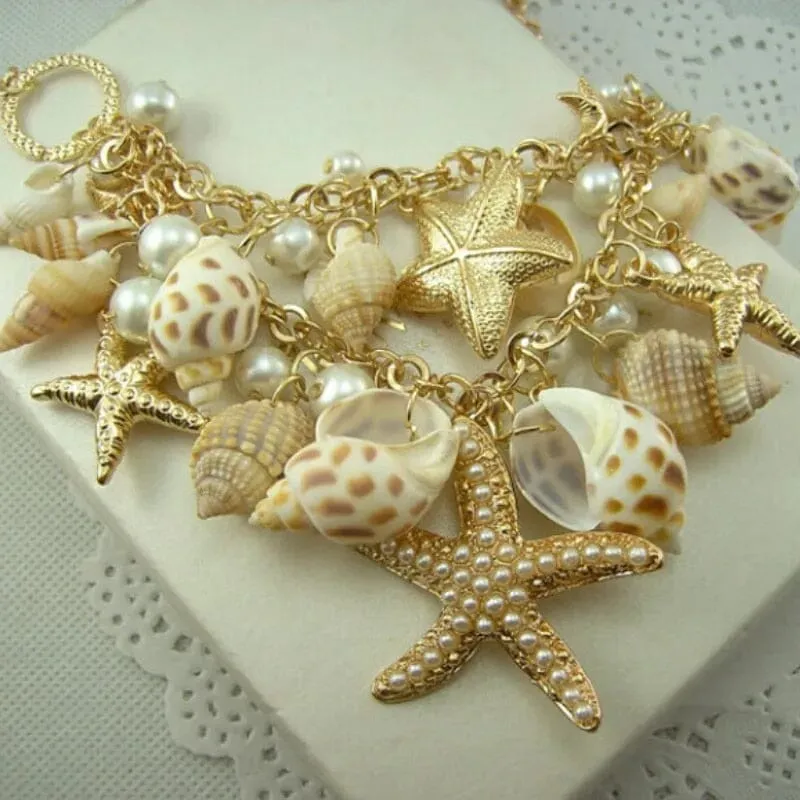 Sweet Fashion Puka Shell Starfish Simulated Pearl Necklace