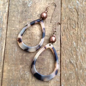 Tortoise Shell Earrings, Copper Jewelry, Acetate Dangle Earrings, Trendy Earrings