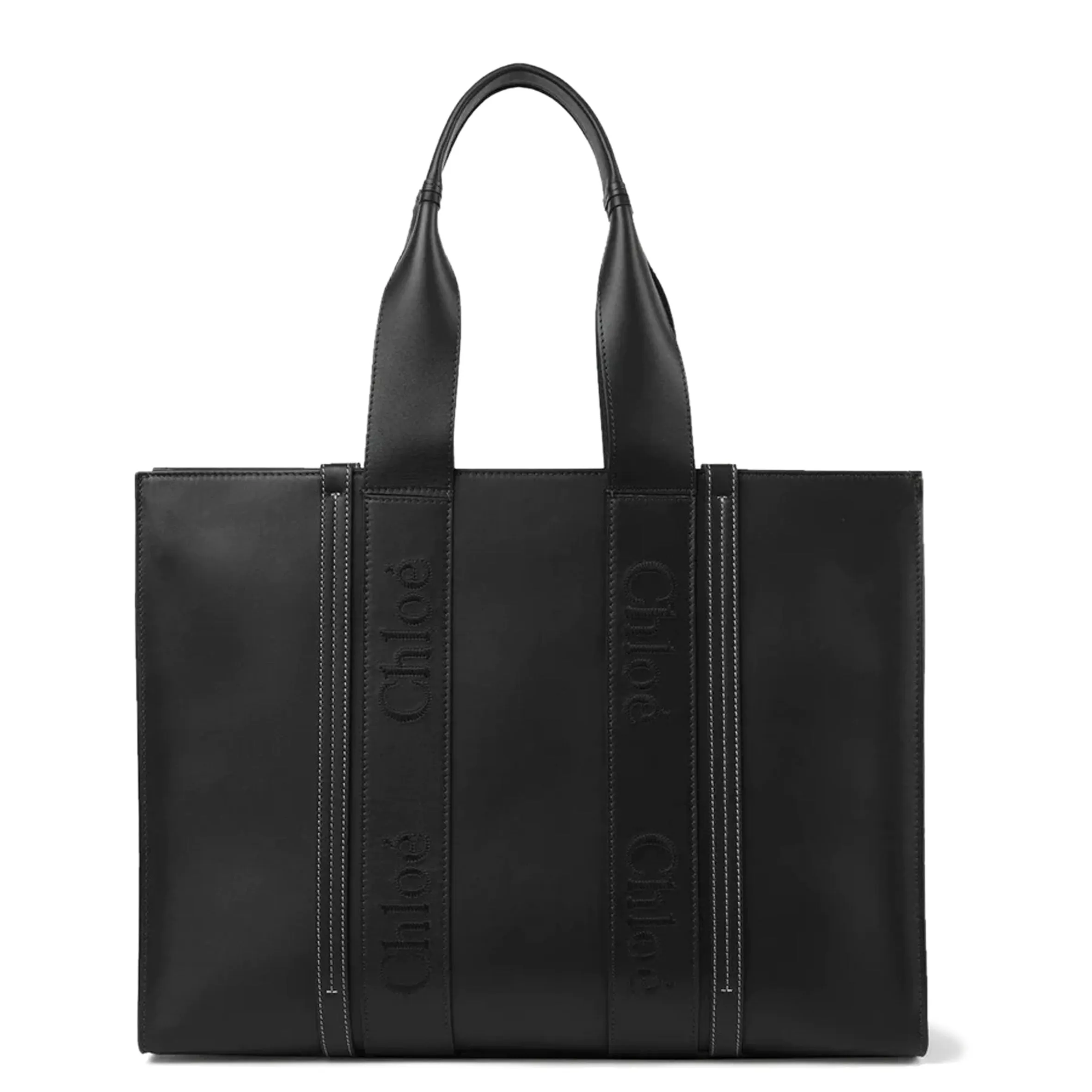 Woody Large Leather Tote, Black