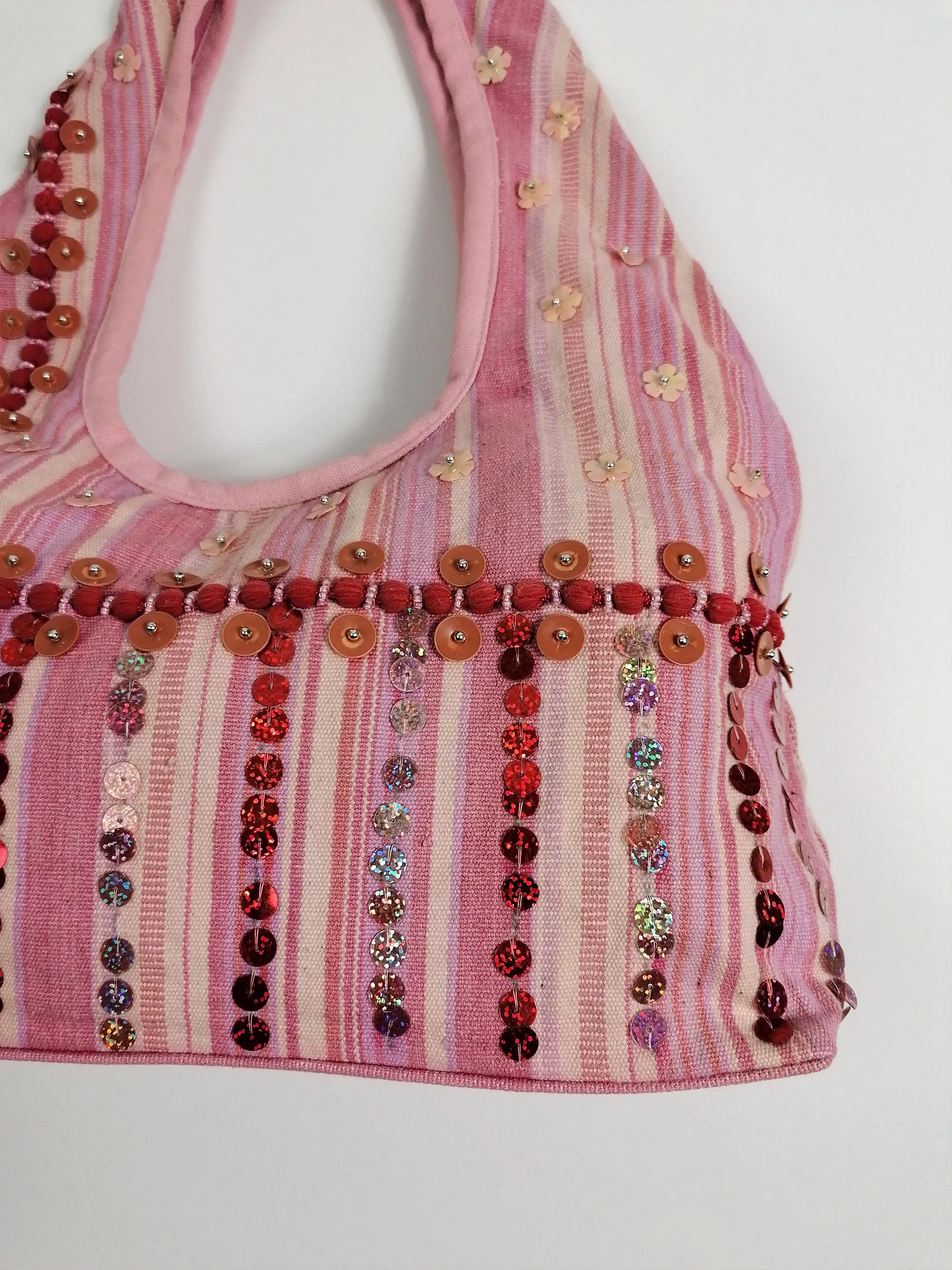 Y2K Pink Stripes Sequins Tote